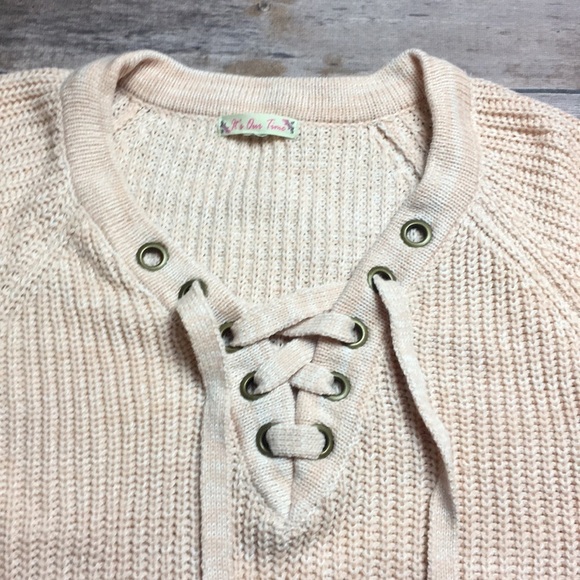 PEACH PINK KNITTED LACE UP SWEATER - Picture 4 of 5